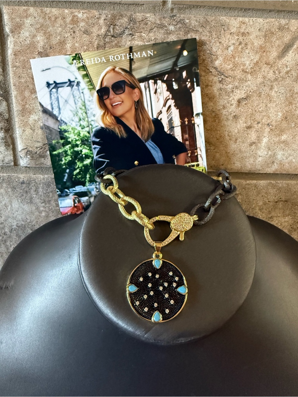 Freida Rothman Black and Turquoise Pavé Medallion Bracelet